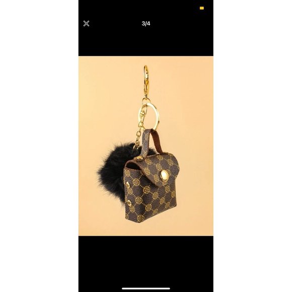 Pom Pom Charm Bag Brown - Picture 1 of 3